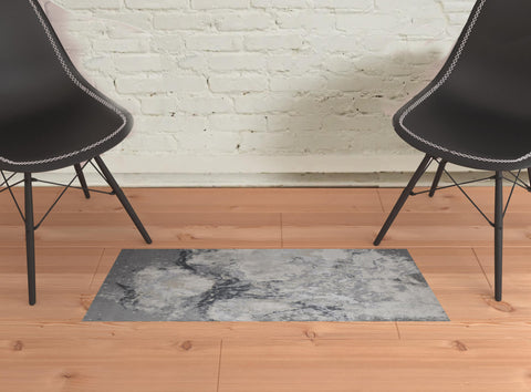 2' X 3' Ivory Black And Gray Abstract Area Rug
