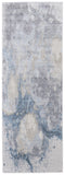 8' Ivory Blue And Gray Abstract Runner Rug