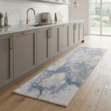 8' Ivory Blue And Gray Abstract Runner Rug
