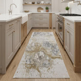 8' Gray and Ivory Abstract Power Loom Non Skid Runner Rug