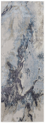 8' Ivory Black And Gray Abstract Runner Rug