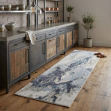 8' Ivory Black And Gray Abstract Runner Rug