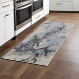 8' Ivory Black And Gray Abstract Runner Rug