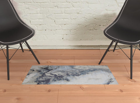 2' X 3' Ivory Black And Gray Abstract Area Rug