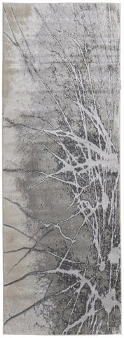 8' Gray and Ivory Abstract Power Loom Non Skid Runner Rug