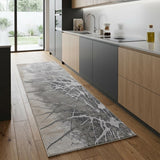 8' Gray and Ivory Abstract Power Loom Non Skid Runner Rug