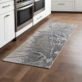8' Gray and Ivory Abstract Power Loom Non Skid Runner Rug