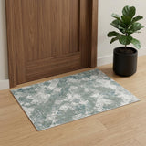3' X 5' Green And Ivory Patchwork Distressed Stain Resistant Area Rug
