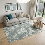 5' X 8' Green And Ivory Patchwork Distressed Stain Resistant Area Rug