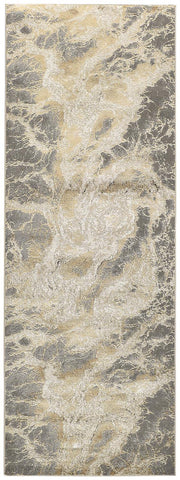 8' Ivory Tan And Gray Abstract Runner Rug