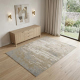 4' X 6' Ivory Gold And Gray Abstract Area Rug
