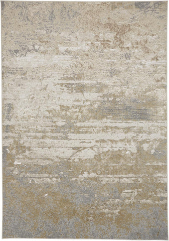 5' X 8' Ivory Gold And Gray Abstract Stain Resistant Area Rug