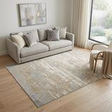 5' X 8' Ivory Gold And Gray Abstract Stain Resistant Area Rug