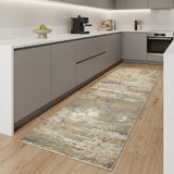 8' Gold and Ivory Abstract Power Loom Runner Rug