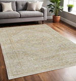 5' X 8' Gold And Ivory Floral Medallion Area Rug