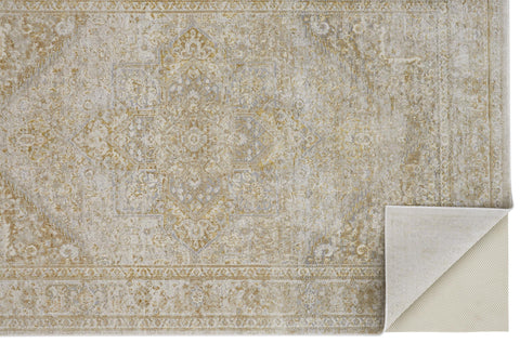 5' X 8' Gold And Ivory Floral Medallion Area Rug