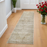 8' Gold And Ivory Floral Medallion Runner Rug