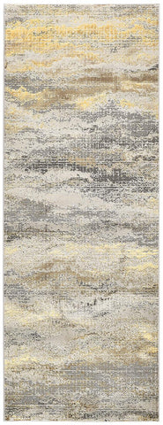 8' Gold Gray And Ivory Abstract Runner Rug