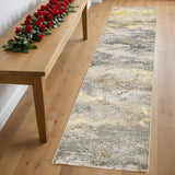 8' Gold Gray And Ivory Abstract Runner Rug