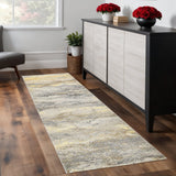 8' Gold Gray And Ivory Abstract Runner Rug