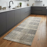 8' Gray and Ivory Abstract Runner Rug