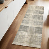 8' Gray and Ivory Abstract Runner Rug