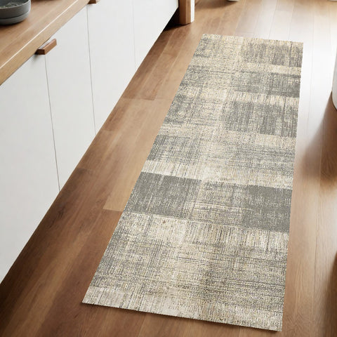 8' Gray and Ivory Abstract Runner Rug