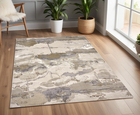 4' X 6' Ivory Brown And Gray Abstract Area Rug