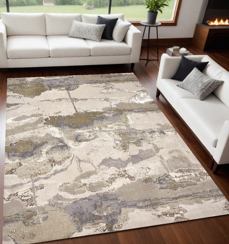 5' X 8' Ivory Brown And Gray Abstract Area Rug