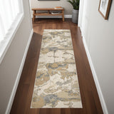 8' Ivory Brown And Gray Abstract Runner Rug