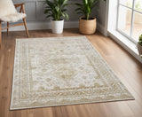 4' X 6' Gold and Ivory Floral Non Skid Area Rug
