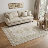 5' X 8' Gold And Ivory Floral Stain Resistant Area Rug
