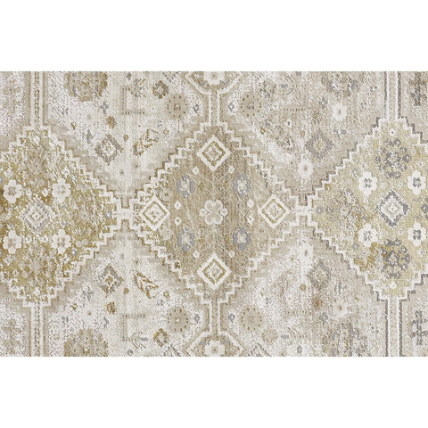 8' Gold and Ivory Floral Runner Rug