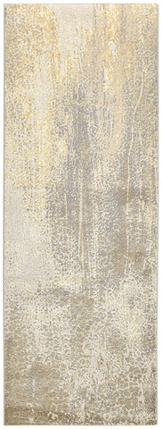 8' Gold Gray And Ivory Abstract Runner Rug