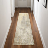 8' Gold Gray And Ivory Abstract Runner Rug