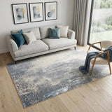 5' X 8' Ivory Gray And Blue Abstract Area Rug