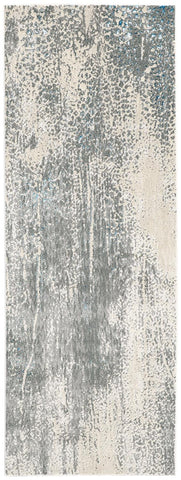 8' Ivory Gray And Blue Abstract Runner Rug