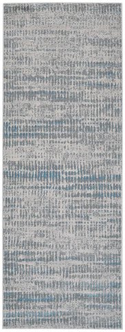8' Ivory Gray And Blue Abstract Runner Rug