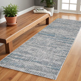 8' Ivory Gray And Blue Abstract Runner Rug
