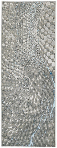 8' Blue And Gray Geometric Runner Rug