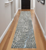 8' Blue And Gray Geometric Runner Rug
