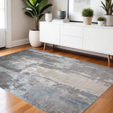 4' X 6' Gray Ivory And Blue Abstract Area Rug