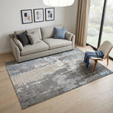 5' X 8' Gray Ivory And Blue Abstract Area Rug