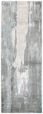 8' Gray Ivory And Blue Abstract Runner Rug