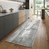 8' Gray Ivory And Blue Abstract Runner Rug