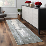 8' Gray Ivory And Blue Abstract Runner Rug