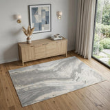 4' X 6' Gray Ivory And Blue Abstract Area Rug
