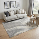 5' X 8' Gray Ivory And Blue Abstract Stain Resistant Area Rug