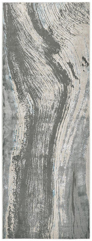 8' Gray Ivory And Blue Abstract Runner Rug