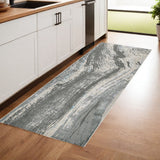 8' Gray Ivory And Blue Abstract Runner Rug